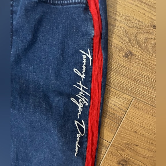 Tommy Hilfiger Denim Embroidered High Rise Jeggings Leggings Jeans Red Pinstripe - Picture 3 of 9